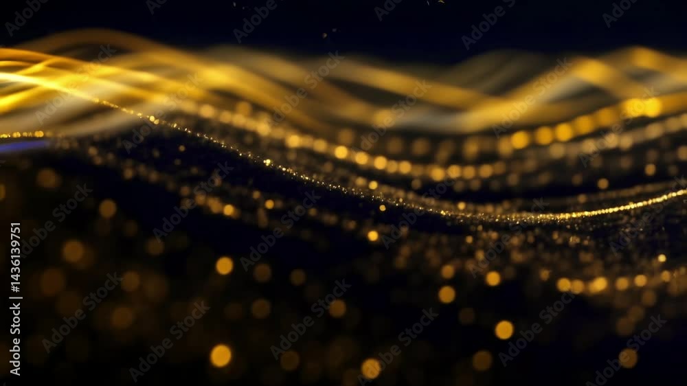 Wall mural elegant golden particle waves on dark background. luxury tech data flow concept. seamless 4k looping
