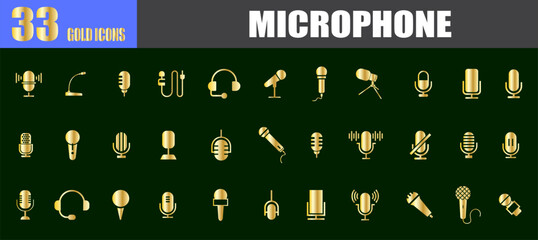 Microphone flat gold icons. luxury silhouette audio icon logo.