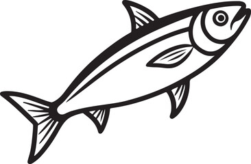 sardine fish line art, black outline, vector and illustration, coloring book page line art drawing
