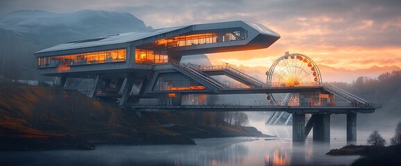 Fototapeta premium Futuristic Structure by Lakeside