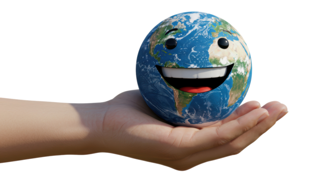 Isolated Hand Holding Smiling Earth Globe