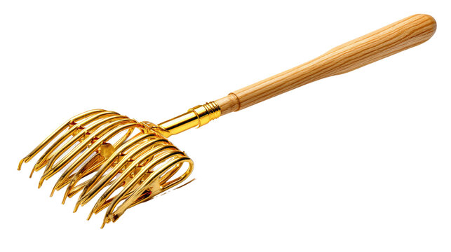 Gold-plated Brass Back Scratcher: A luxurious back scratcher with a wooden handle and gold-plated brass bristles, designed for comfort and easy reach.