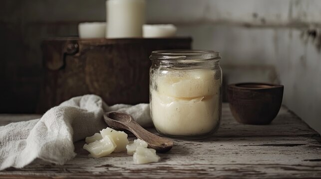 A stunning image of studio shot of beef tallow in a jar.