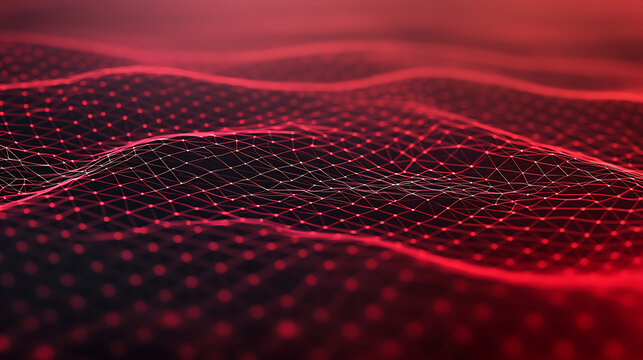 Abstract red matrix background. Digital tech display, computer cyberspace graphic. Futuristic network communication connection. Modern information design texture. Light code grid mesh. Science. Art.