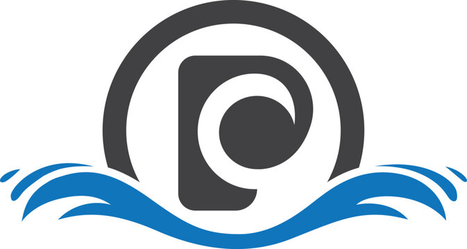 Abstract Logo Featuring Letter 'P' with Water Wave Elements