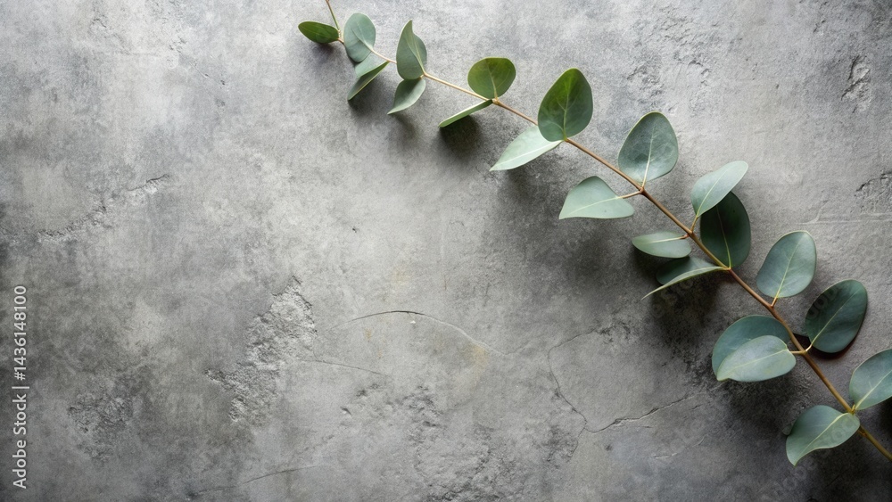 Aufkleber Serene Greenery Branch on Textured Surface A Botanical Composition for Design Projects
