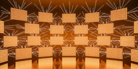 Networked light panels, interconnected design.