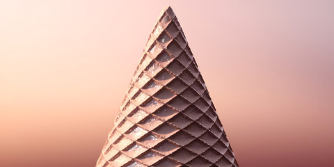 Rose-gold ice cream cone, textured design.