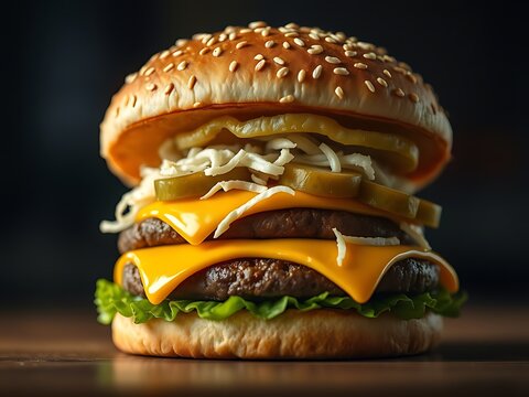 Shake Shack ShackBurger: Close-up of a ShackBurger showing juicy patty and ruby tomato slice, shot on a wooden board with film-style grain.