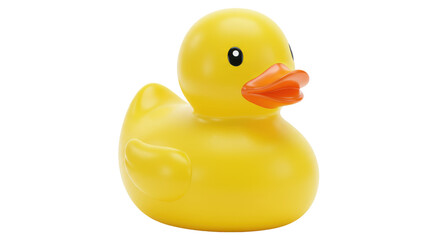 Bright yellow rubber duck with orange beak  black eye isolated on black
