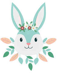 Cute Floral Bunny Head Illustration