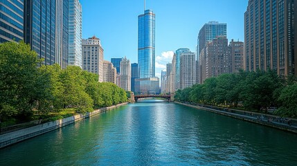 Naklejka premium Chicago Riverfront Skyline View