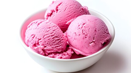 Pink Ice Cream Scoops in a White Bowl Isolated on Clean Background