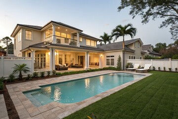 Fototapeta premium Luxurious House With a Swimming Pool in a Serene Neighborhood Generative AI