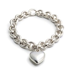 Obraz premium Silver chain bracelet with a heart charm isolated on white background