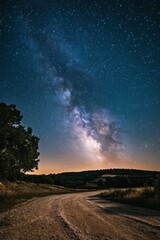 Milky Way Galaxy Over a Serene Country Road at Night Sky