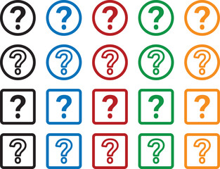 Question Mark Icons in Various Colors and Shapes