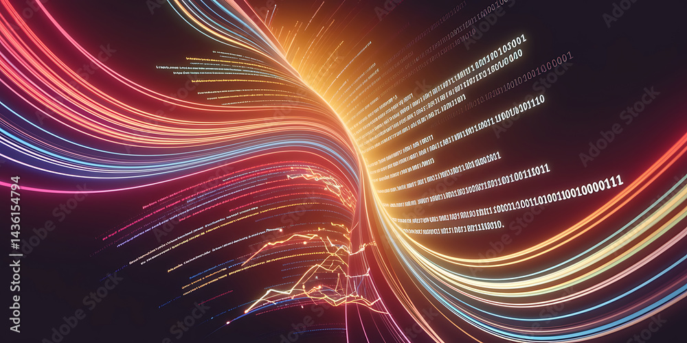 Wall mural abstract swirling lines of binary code.