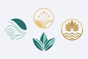 vector set of art deco wave leaves logos nature