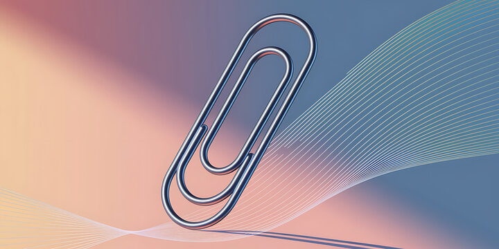 Metal paperclip, abstract design, modern lines.