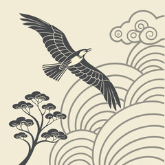 Naklejka premium Vector illustration shows an eagle, a powerful bird, with its wings spread, flying freely in the sky as a symbol of nature