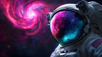 Futuristic Astronaut Floating and Observing Space