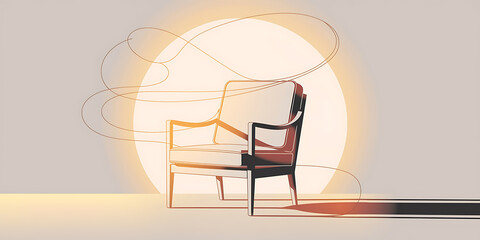 Stylish chair, minimalist design, warm lighting.