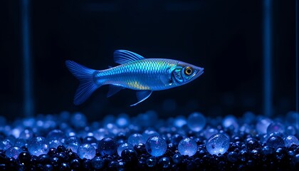 Fototapeta premium Blue Fish Swimming in Aquarium