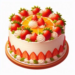 Delicious strawberry and orange fruit cake with fresh cream and decorations