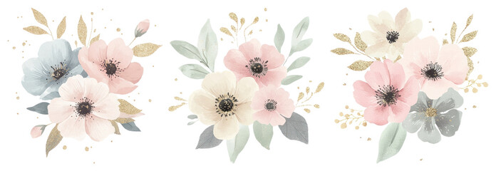 PNG Delicate watercolor floral arrangement, element set on transparent background