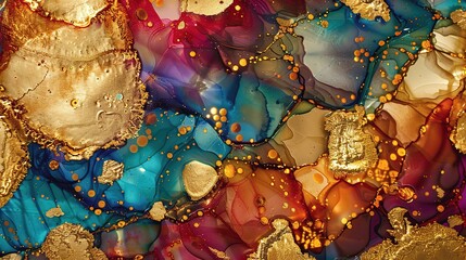 Colorful Abstract Art with Gold Accents and Fluid Texture
