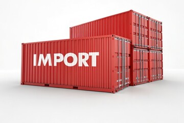 Fototapeta premium Red Shipping Containers Marked for Import at a Logistics Center Generative AI