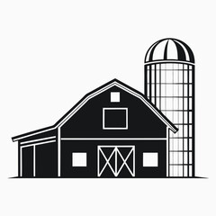 Silhouette of Old Fashioned Farm with Barn and Silo