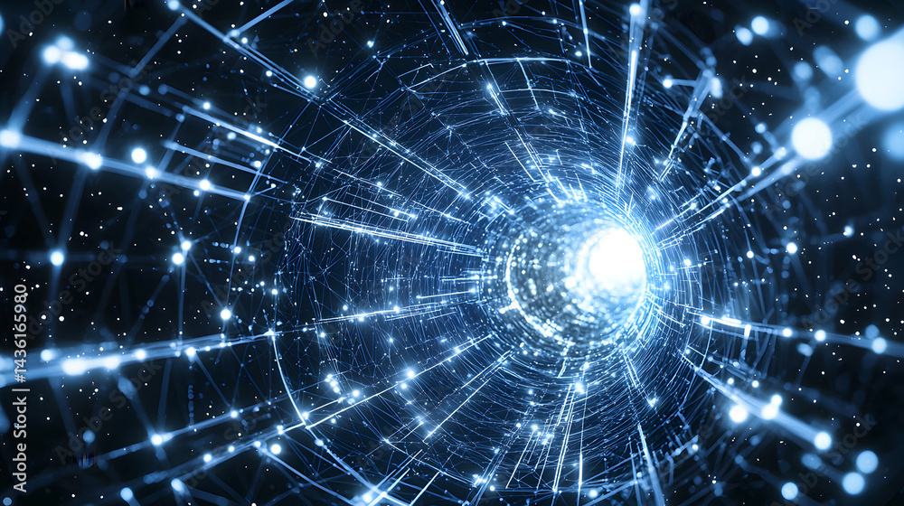 Poster glowing digital particles create abstract data flow wallpaper virtual space high-definition immersiv