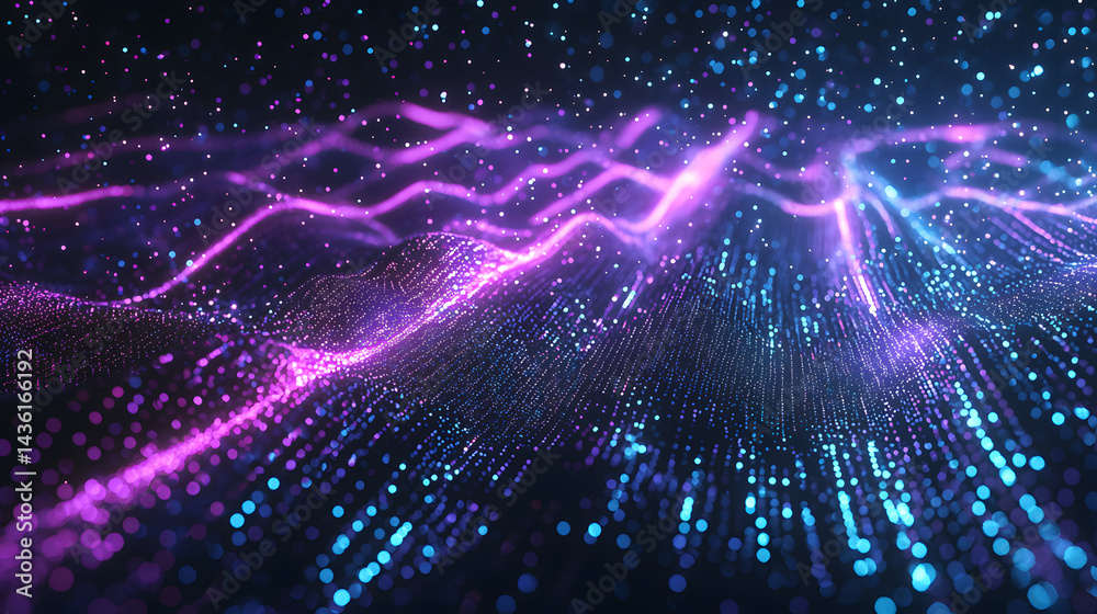Poster glowing digital particles and abstract data flow wallpaper high-tech environment dynamic viewpoint f