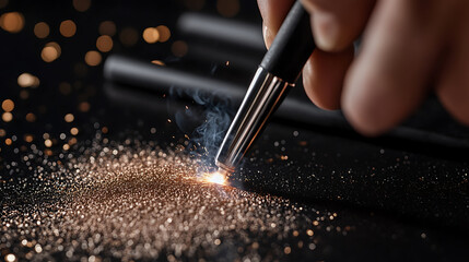 Close-up of a welding tool emitting sparks on a metallic surface