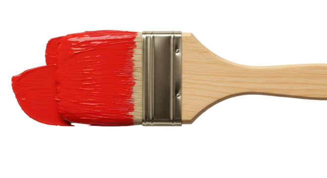 Crimson brushstroke A paintladen brush on black