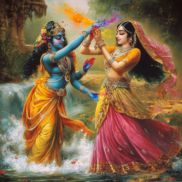 Celebrate the vibrant festival of Holi with divine grace as Lord Shiva and Goddess Parvati immerse in colors, symbolizing love, unity, and the triumph of devotion.