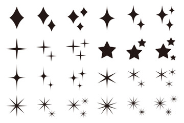Fototapeta premium キラキラ輝くベクターイラストセット：光と輝きのアイコンコレクション - Sparkling Vector Illustration Set: Icon Collection of Light and Shine