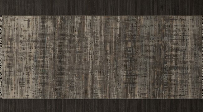 Abstract Gray and Brown Striped Area Rug on Dark Wood Floor