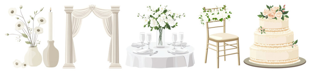PNG Elegant wedding decor elements illustrated, element set on transparent background