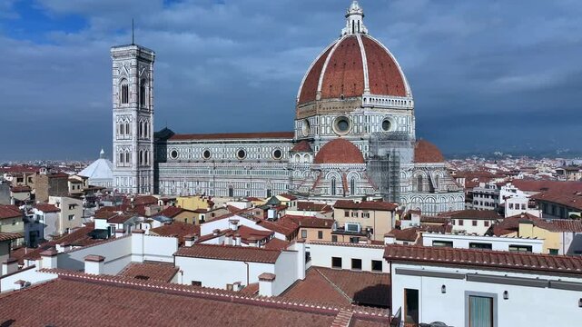 Aerial view of the Florence town center and the Cathedral of Santa Maria del Fiore, the Duomo of Florence