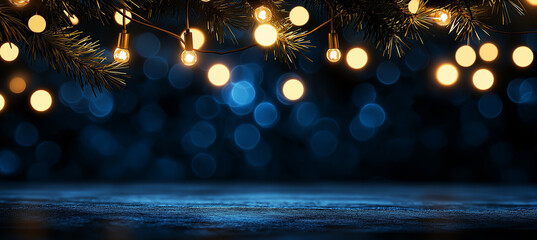 Christmas lights blue background festive decor glow night holiday