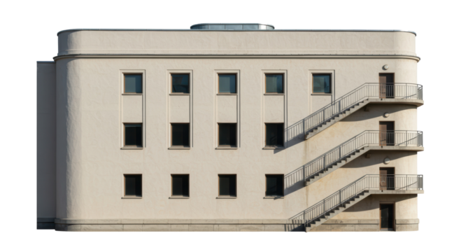 Isolated Modern Building with Fire Escapes Architecture Design