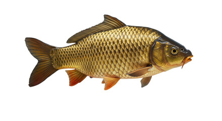 Golden carp swims against the void