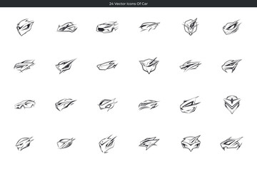 Abstract car icon vector set modern automotive design doodle collection