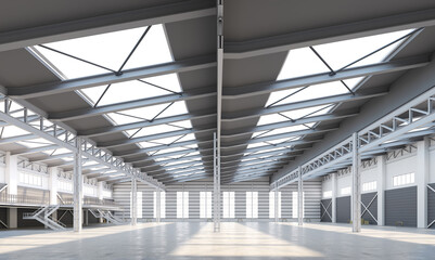Factory or warehouse or industrial building. Modern interior design .empty space for industry background. 3d render.	
