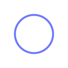 Neon glowing blue ring with light, techno futuristic impulse circle isolated on transparent background