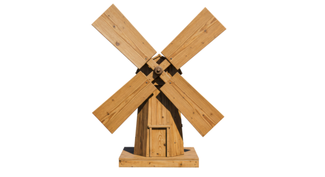 Isolated Miniature Wooden Windmill Structure with Rustic Details