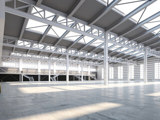 Factory or warehouse or industrial building. Modern interior design .empty space for industry background. 3d render.	